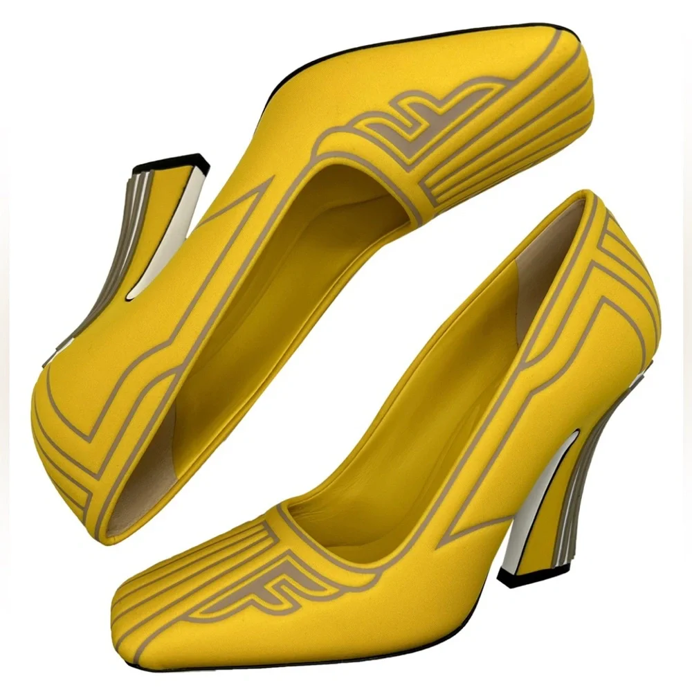 SOLD—Fendi FFreedom NIB Yellow Pumps Heels 38 UK5 - Picture 1 of 15